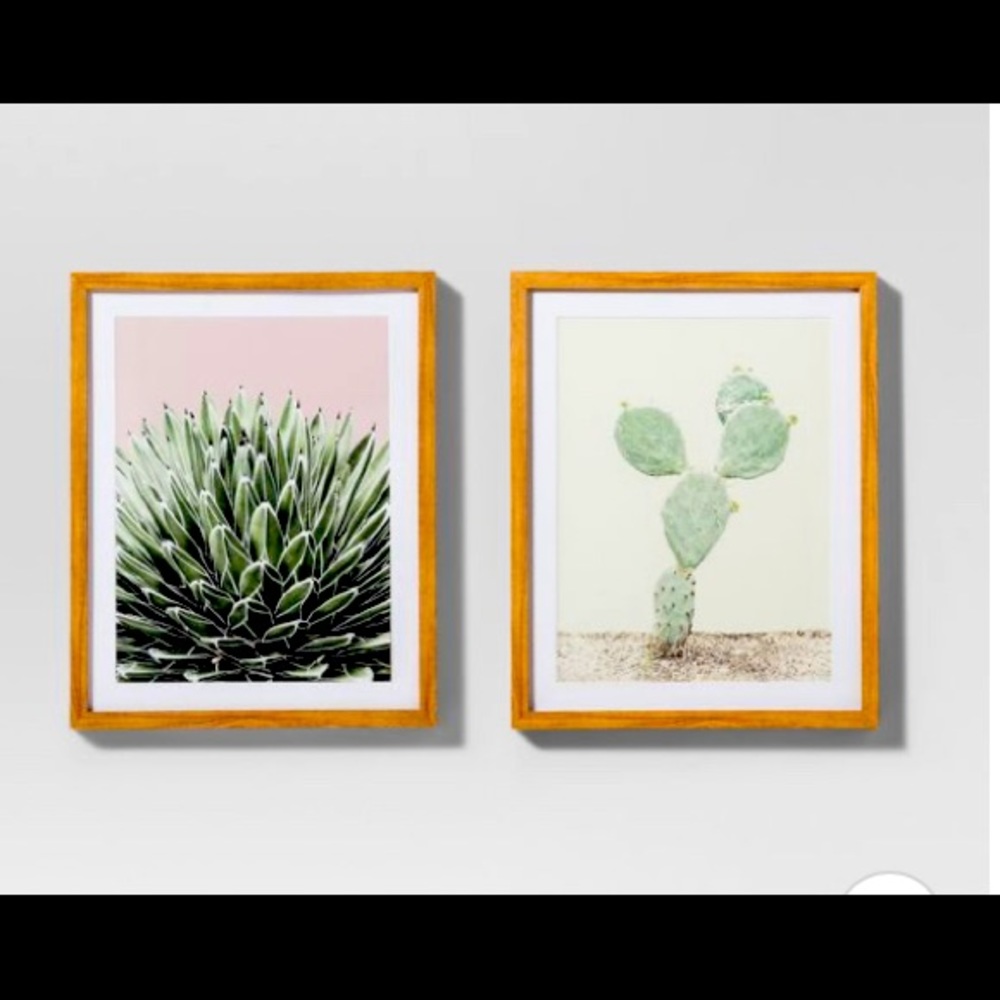 Framed Cactus Wall Print 2pk White/Green - EUC!